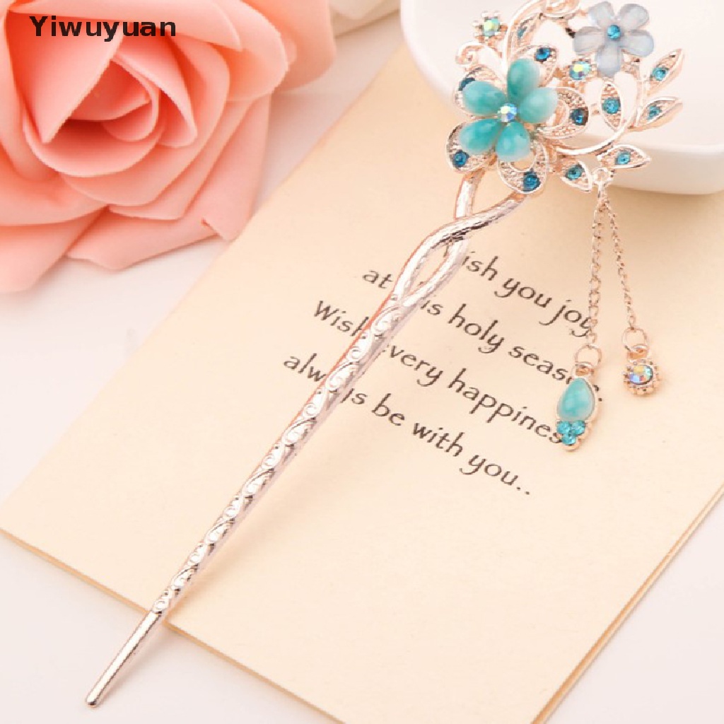 < Yiwuyuan > Trâm Cài Tóc Đính Đá Kim Cương Giả Tua Rua Hình Hoa Cho Nữ Giảm Giá