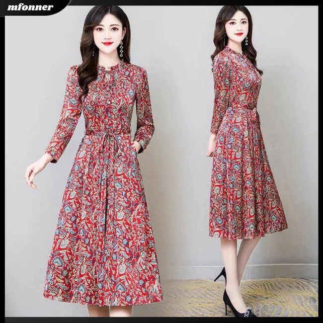 Đầm Midi Tay Dài In Họa Tiết Hoa Dáng Ôm Thời Trang Xinh Xắn Cho Nữ