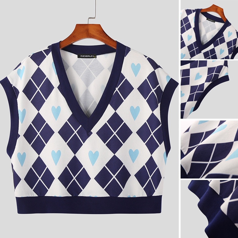 Áo dệt kim INCERUN không tay cổ chữ V dễ thương cho nam | BigBuy360 - bigbuy360.vn