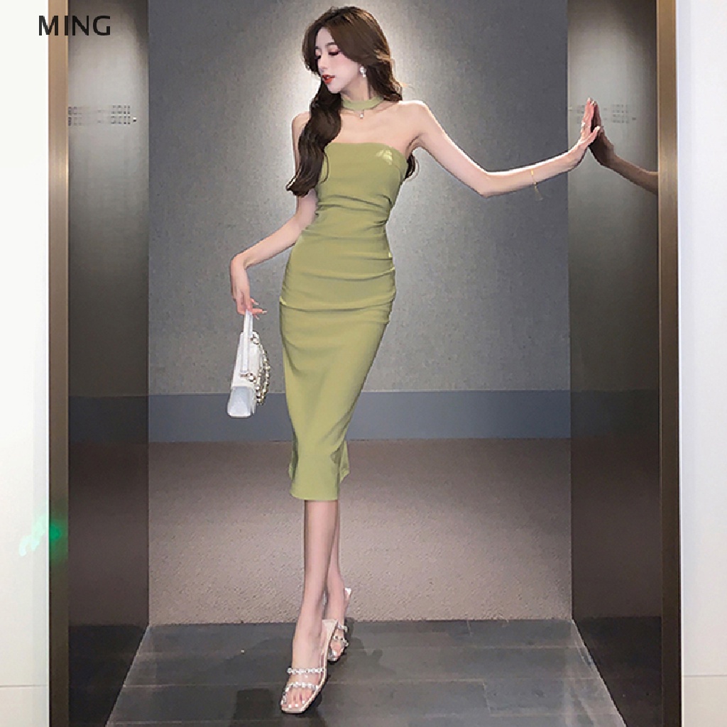 Đầm Midi Hai Dây Ôm Dáng Co Giãn Màu Trơn Cổ Điển Gợi Cảm Cho Nữ