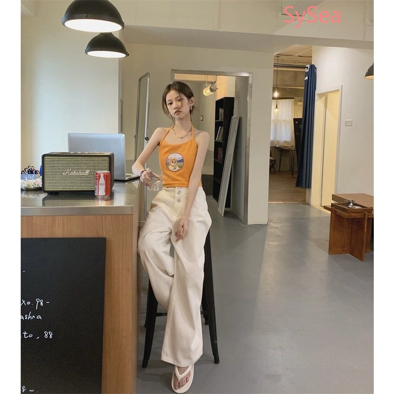 Áo Hai Dây In Hình Mèo Phong Cách Hàn Quốc Quyến Rũ Cho Nữ