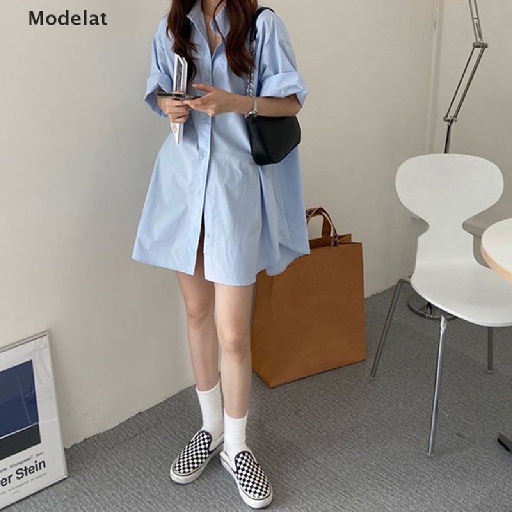 Mfc Đầm Sơ Mi Cài Nút Màu Trơn Đơn Giản Phong Cách Đường Phố Hàn Quốc