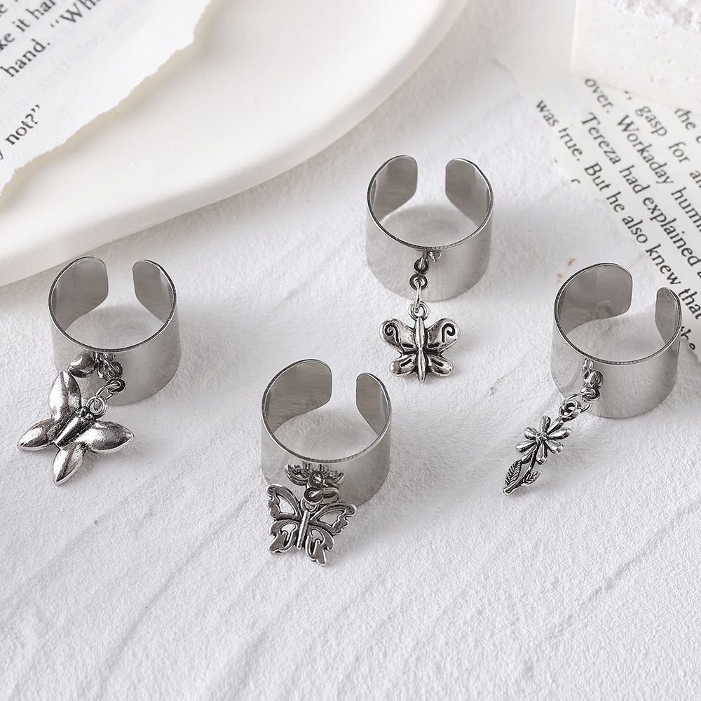 Bộ 4 Khuyên Tai Bạc Mặt Hình Hoa Và Bướm Thời Trang Cho Nữ
