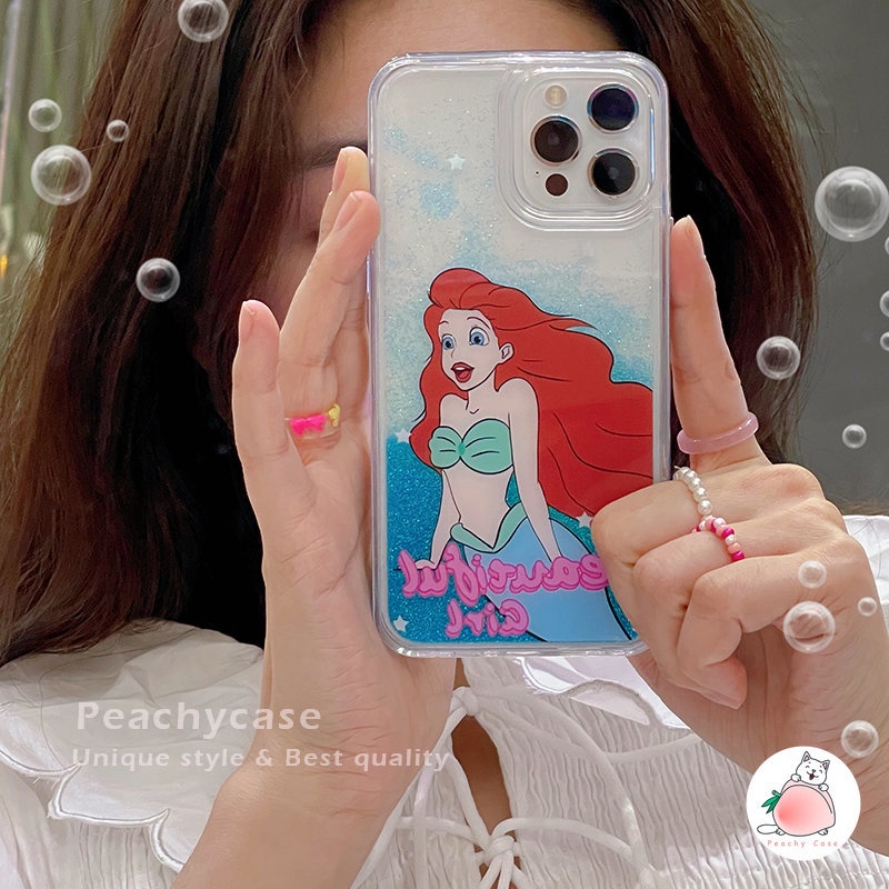 Ốp Điện Thoại Acrylic Cứng Dày Dặn Họa Tiết Hoạt Hình Phối Cát Lún Màu Xanh Dương Cho iPhone 14 13 12 Pro Max 11