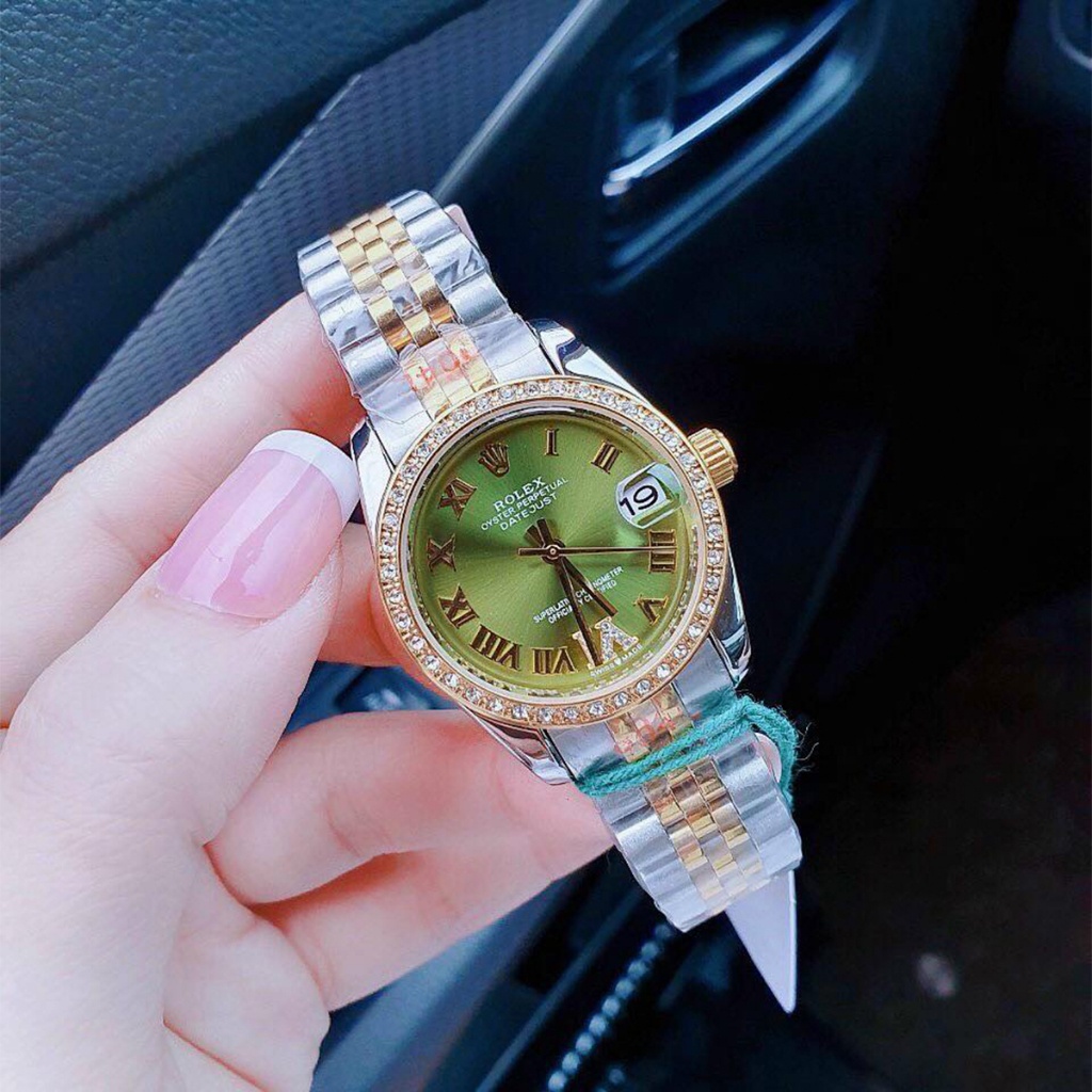 Đồng hồ nữ ROLEX máy nhật, chống nước phiên bản mặt đính hạt size 32mm dây thép 904L không rỉ cao cấp