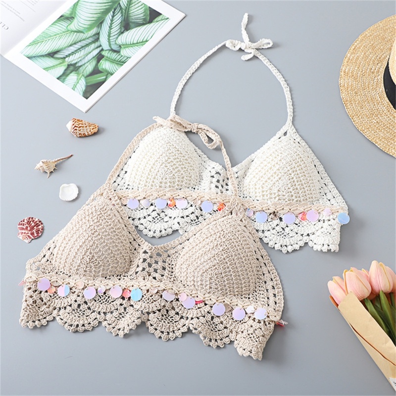 Xiangbao Áo Ngực Dây Dệt Kim Khoét Rỗng Phong Cách Bohemia Gợi Cảm Cho Nữ