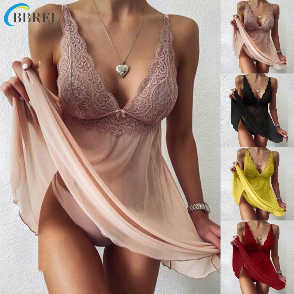Đầm Ngủ Phối Ren Hoa Thiết Kế Cổ Chữ V Size M-3XL