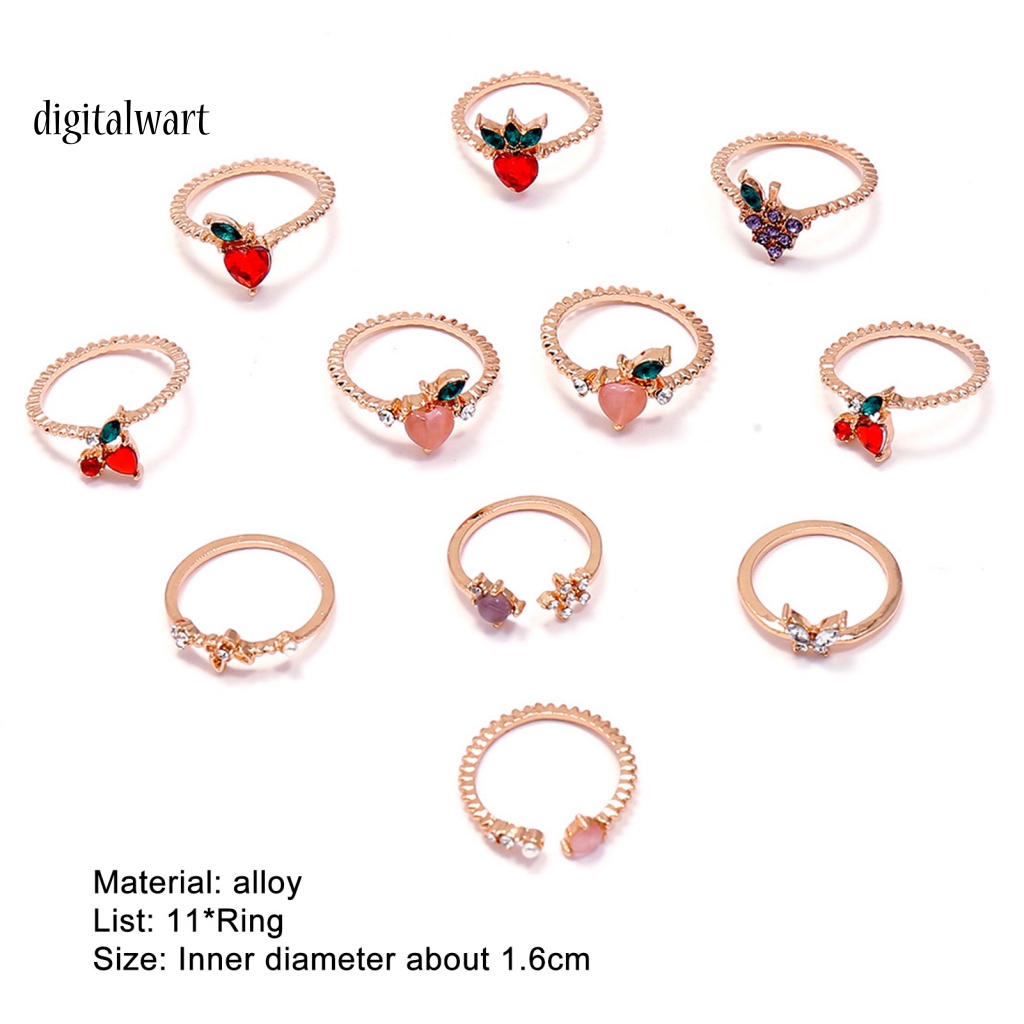 Kỹ Thuật Số| Set 11 Nhẫn Đeo Khớp Ngón Tay Hình Trái Cây Đính Đá Xinh Xắn Dành Cho Nữ