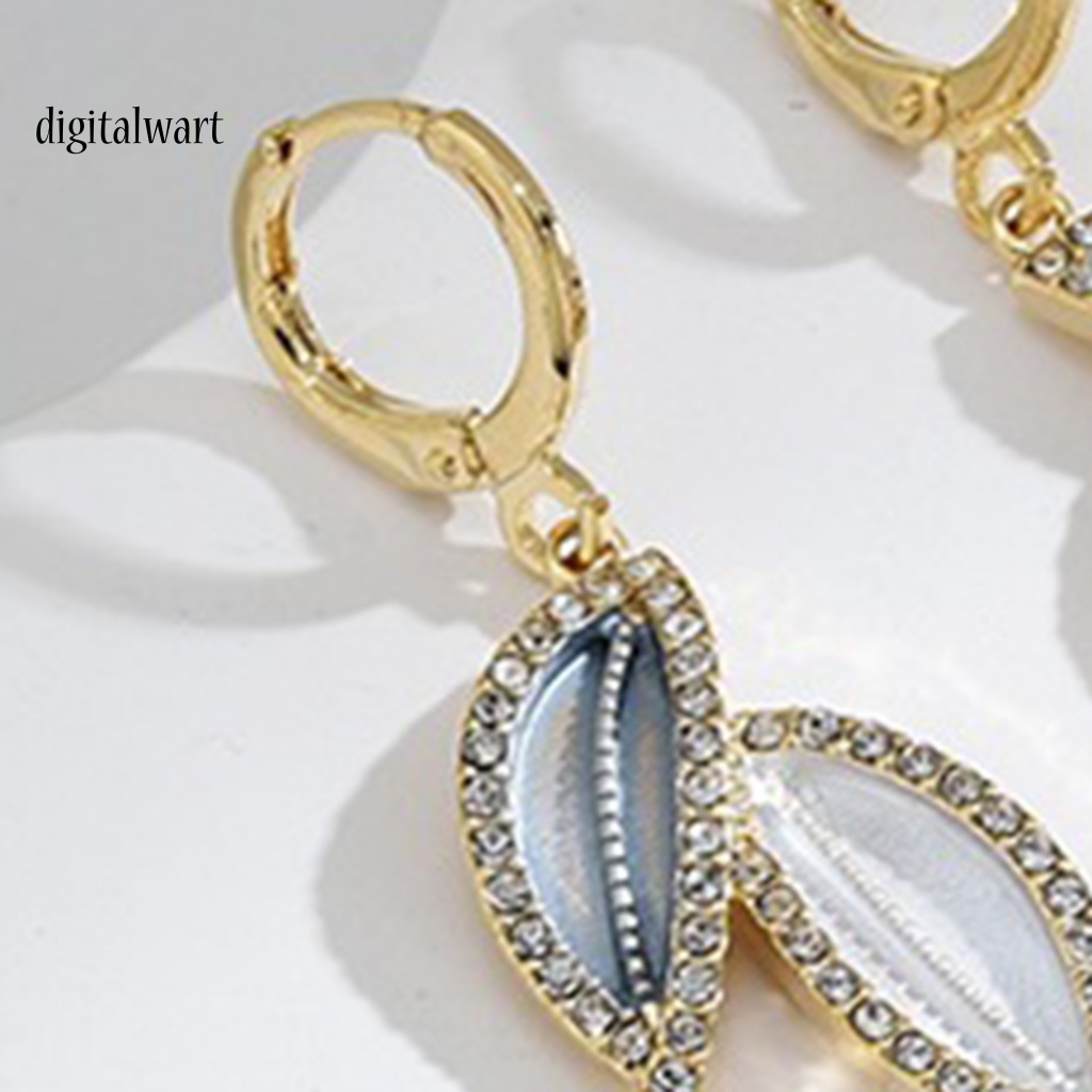 Kỹ Thuật Số| 1 Đôi Bông Tai Dáng Dài Hình Chiếc Lá Đính Đá Lấp Lánh Phong Cách Retro