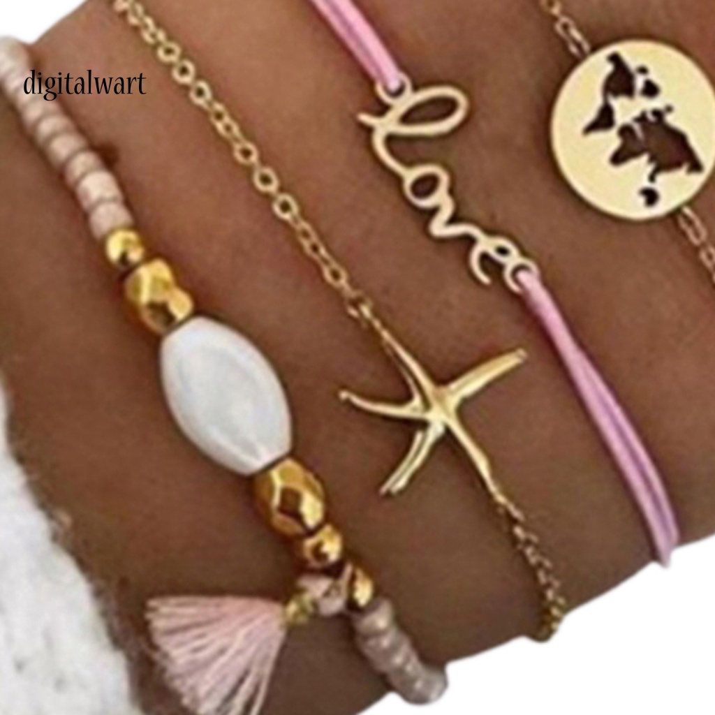 Kỹ Thuật Số| Set 5 Vòng Đeo Tay Họa Tiết Hoa Sen Rỗng Sáng Điều Chỉnh Được Cho Nữ