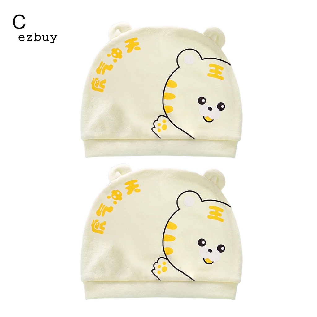 Set 2 Mũ Beanie Cotton Thoáng Khí Thoải Mái Họa Tiết Hoạt Hình Cho Bé Sơ Sinh