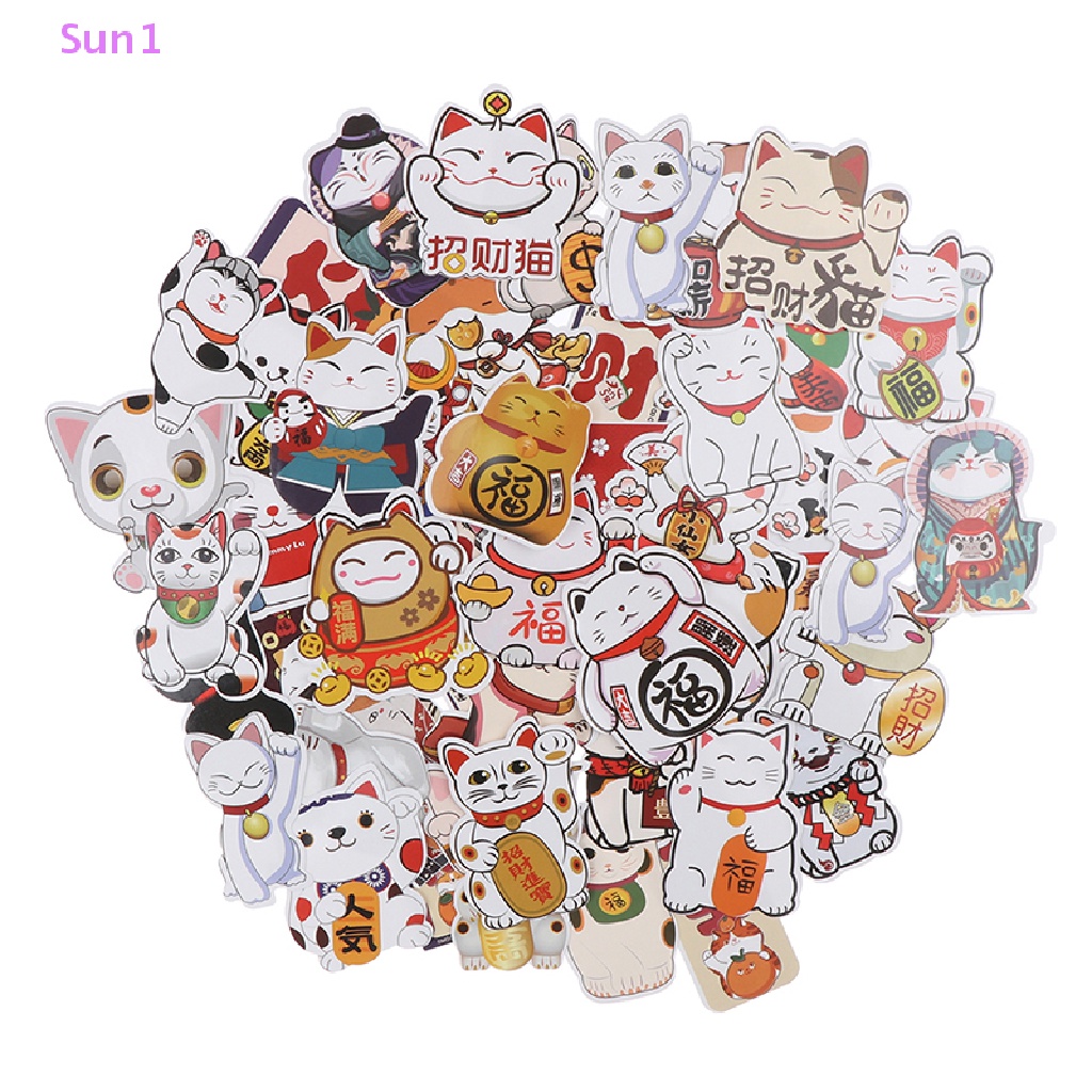 Set 50 Miếng Dán Hình Mèo May Mắn Graffiti Trang Trí Vali Laptop Xe Đạp