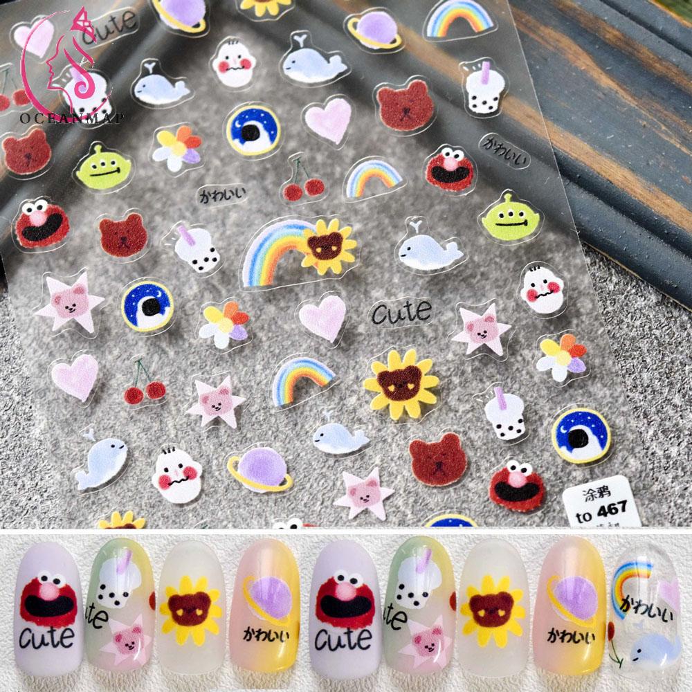 Miếng Dán Trang Trí Móng Tay Hình Hoa Hướng Dương / Chim / Gấu / Trái Tim 3d Diy Mới