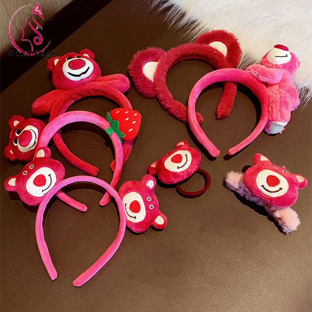 Băng Đô Cài Tóc Rửa Mặt Bằng Vải Bông Họa Tiết Gấu Dâu Tây Thời Trang Cho Nữ