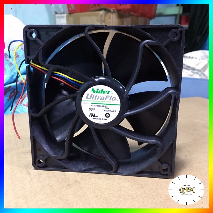 Quạt Nidec 12V DC kích thước 12cm dày 4cm gió bão hú