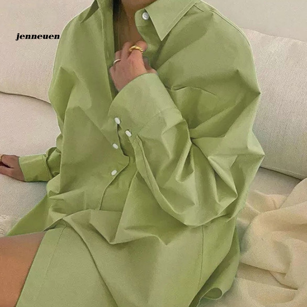 Áo Sơ Mi Dài Tay Màu Trơn Có Túi Thời Trang Cho Nữ