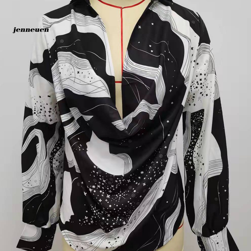 Áo Sơ Mi Cổ Chữ V Khoét Sâu Bằng Polyester In Họa Tiết Hình Học Độc Đáo Thời Trang Cho Nữ