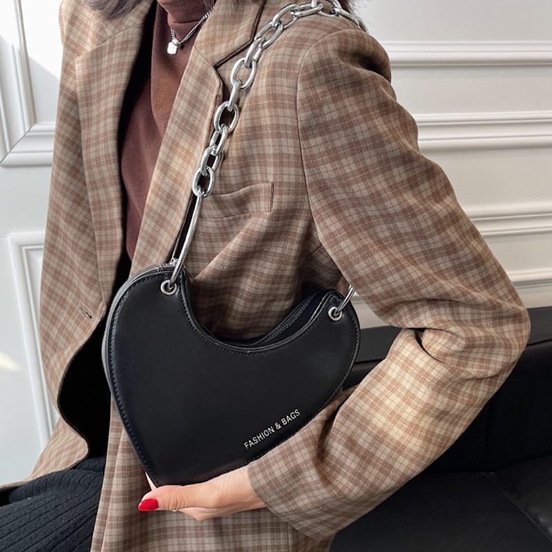 Ielgy Túi Đeo Vai Phối Dây Xích Trái Tim Phong Cách Hàn Quốc Chất Lượng Cao Cho Nữ