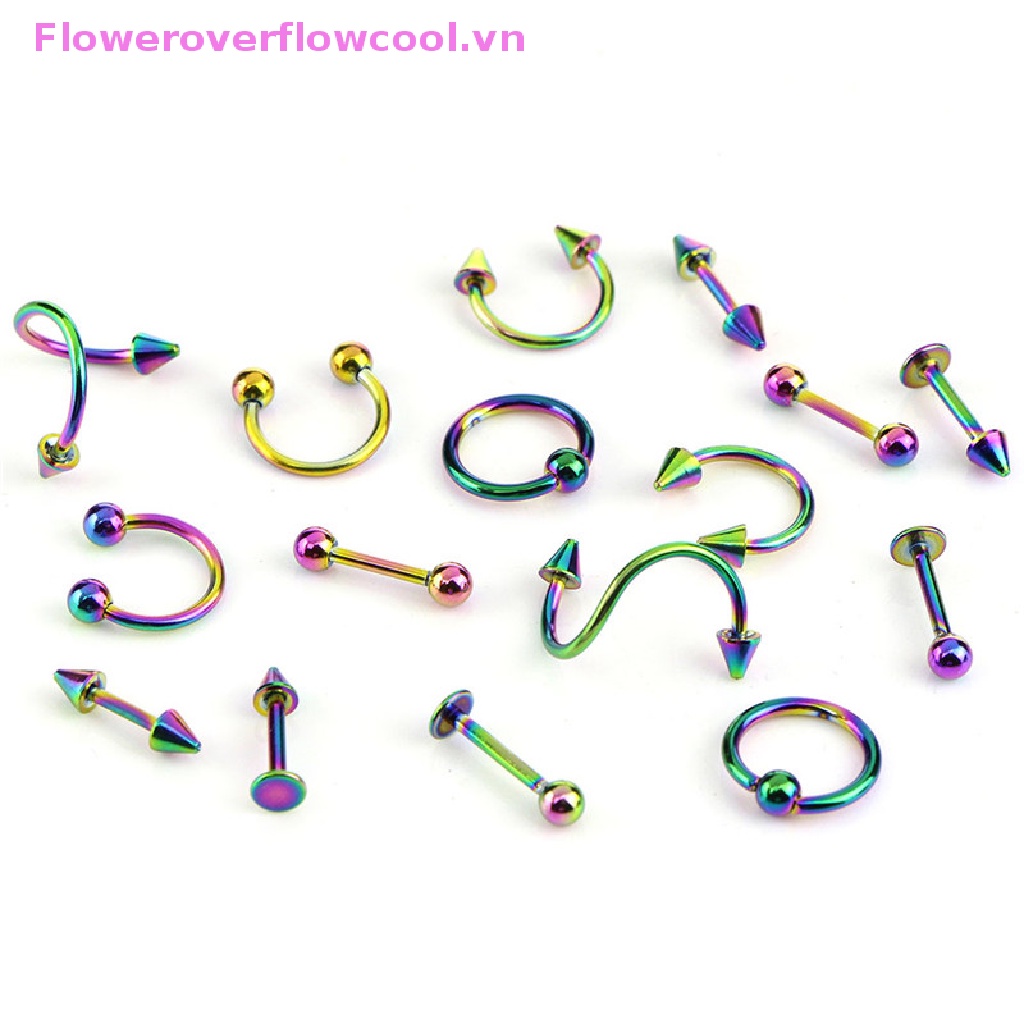 Bộ 16 Khuyên Xỏ Cơ Thể Bằng Thép Không Gỉ Hình Xoắn Ốc
