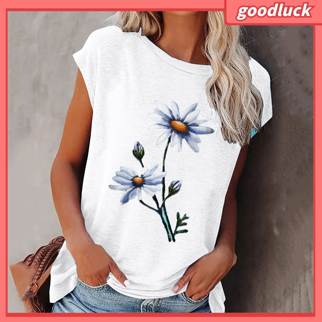 Áo Thun Tay Ngắn Cổ Tròn In Họa Tiết Hoa Phong Cách Đường Phố Thời Trang Mùa Hè Cho Nữ