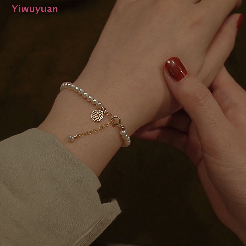 &lt; Yiwuyuan &gt; Vòng Tay Chuỗi Hạt Ngọc Trai Giả Bằng Đồng Rỗng Thanh Lịch Có Thể Điều Chỉnh Phối Tua Rua Dài May Mắn Cho Nữ