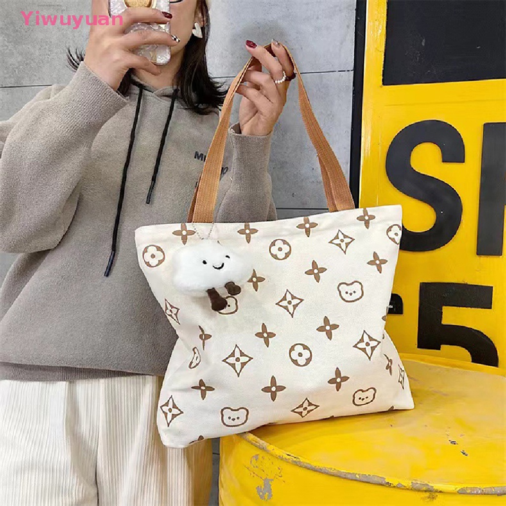 &lt; Yiwuyuan &gt; Túi Xách Đeo Vai Canvas Họa Tiết Mèo Hoạt Hình Có Khóa Kéo Phong Cách Nhật Bản Mới Cho Nữ