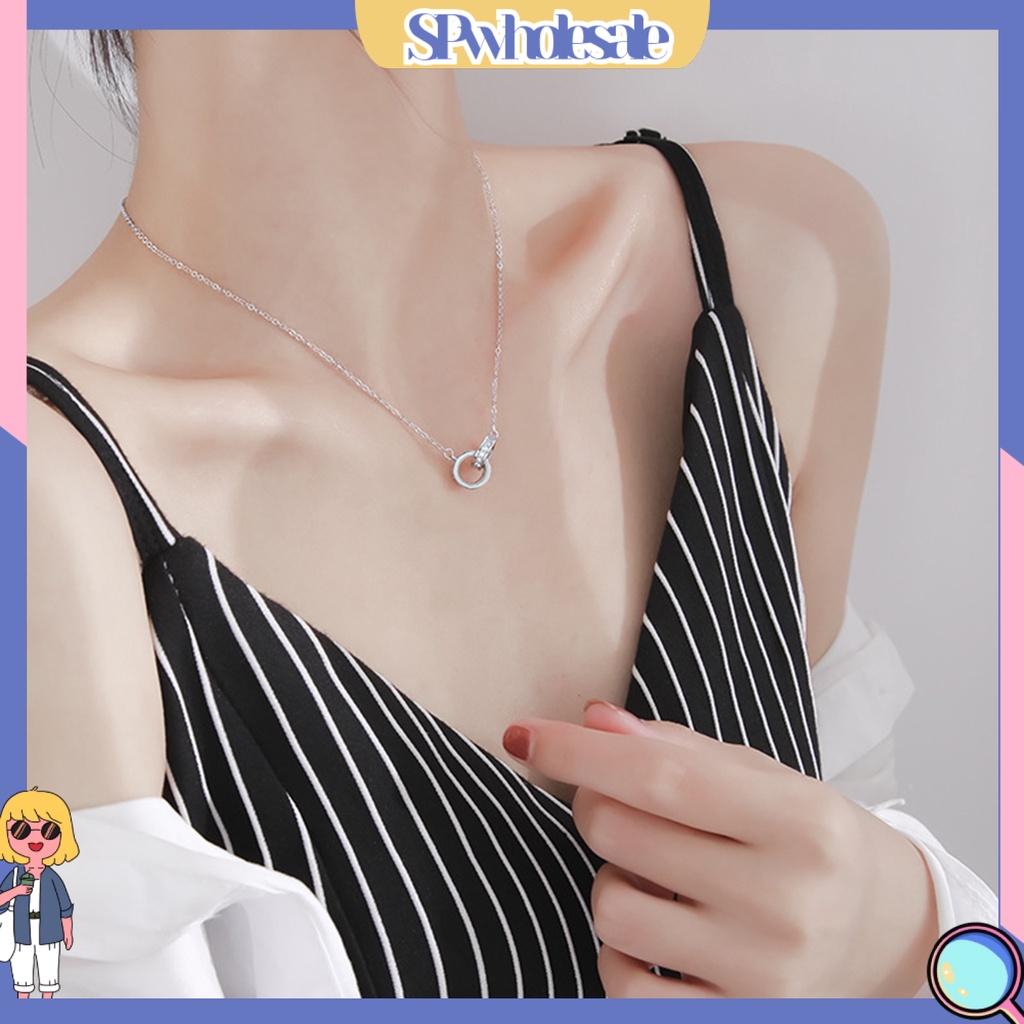 &lt;SPwholesale&gt; Vòng cổ Mạ Bạc Phối Mặt Nhẫn Đôi Thời Trang Cho Nữ