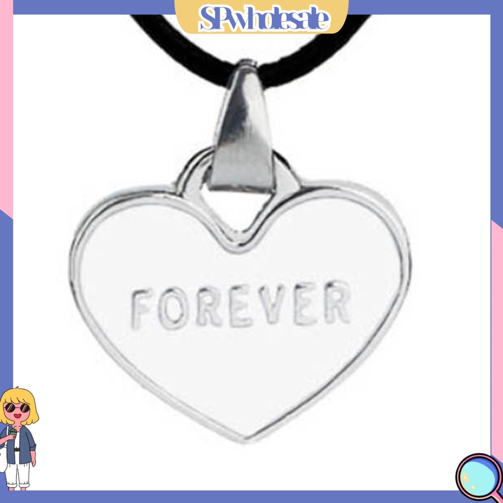 <SPwholesale> 1 Cặp Vòng cổ Mặt Trái Tim Màu Trắng Đen In Chữ I Love You Forever Dành Cho Cặp Đôi