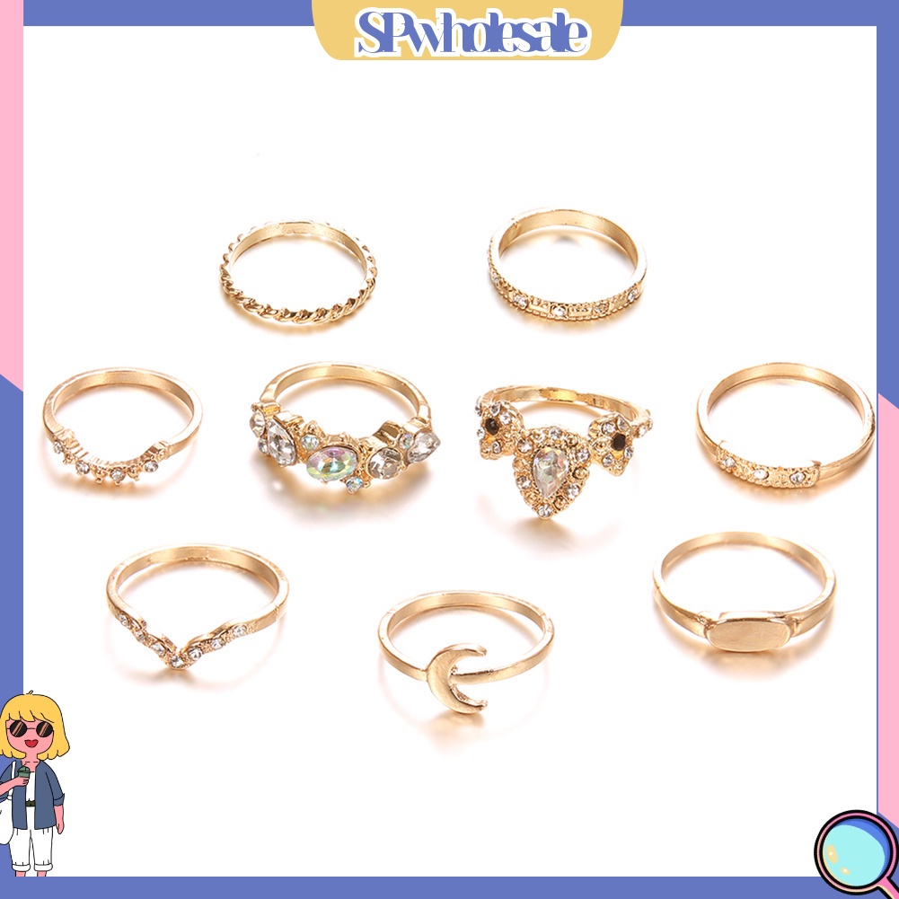 <SPwholesale> Bộ 9 Nhẫn Đốt Ngón Tay Nhiều Kiểu Đính Đá Phong Cách Bohemian