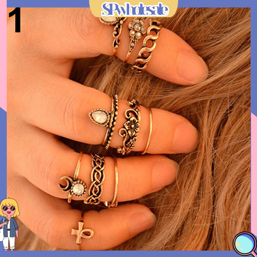 <SPwholesale> Set 10 Nhẫn Đeo Khớp Ngón Tay Phong Cách Vintage Cho Nữ