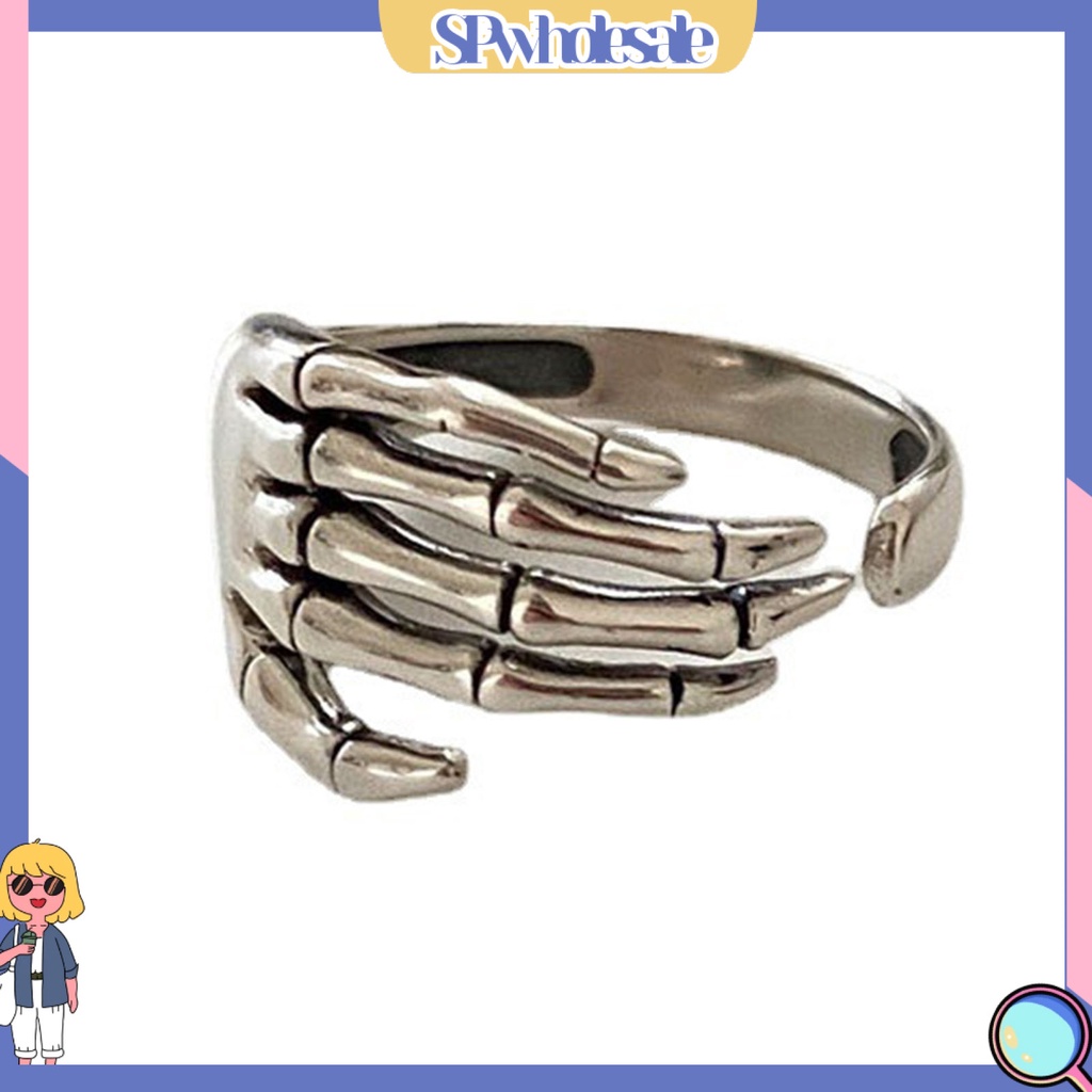 <SPwholesale> Nhẫn Hình Xương Bàn Tay Có Thể Điều Chỉnh Kích Cỡ Phong Cách Halloween Cho Nữ