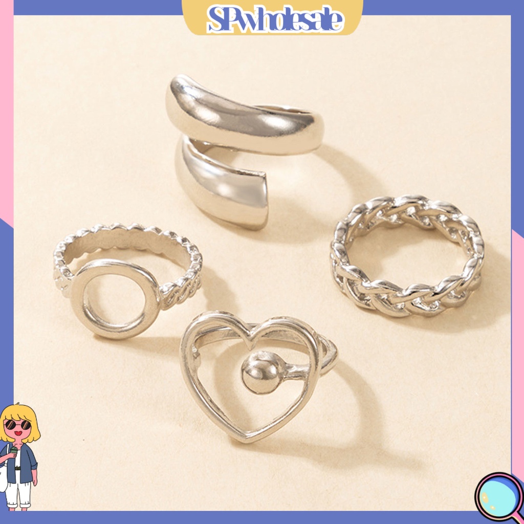 <SPwholesale> Set 4 Nhẫn Đeo Khớp Ngón Tay Kim Loại Thời Trang Nữ