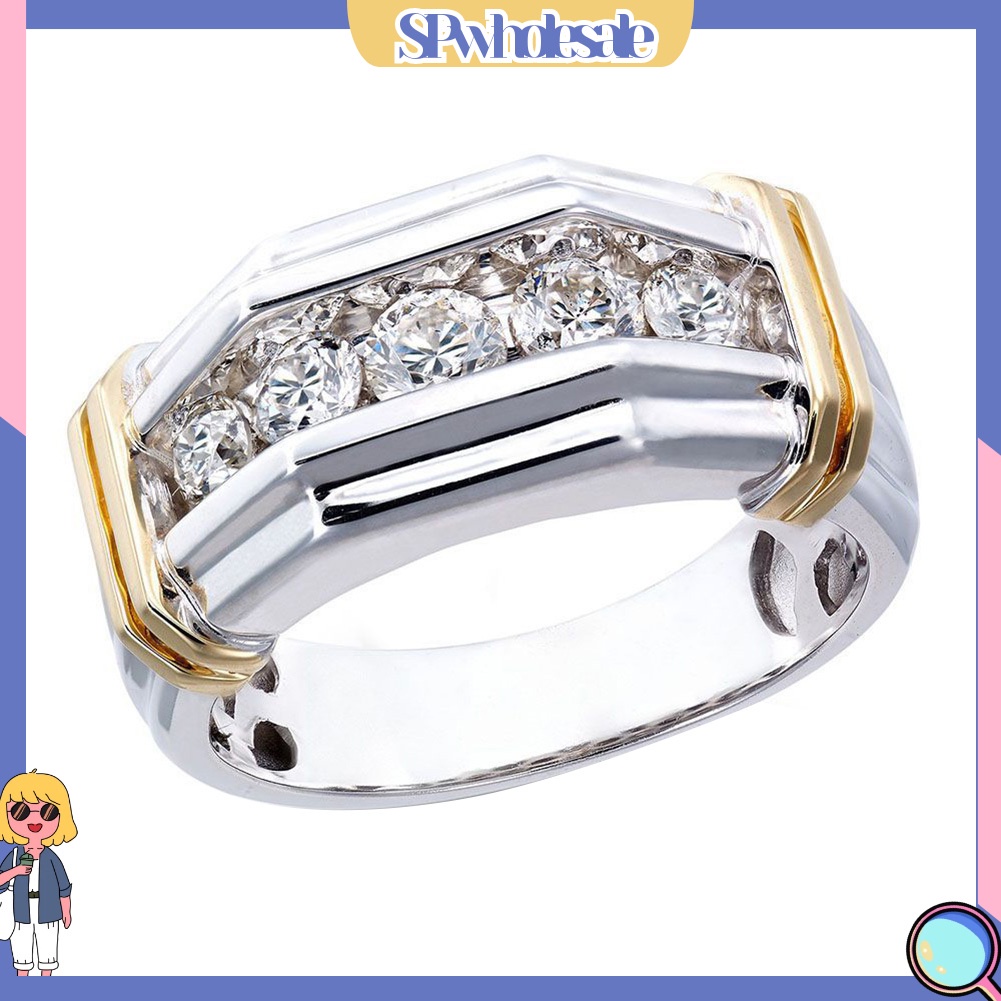 <SPwholesale> Nhẫn Đính Đá Hai Tông Màu Thời Trang Dành Cho Nam