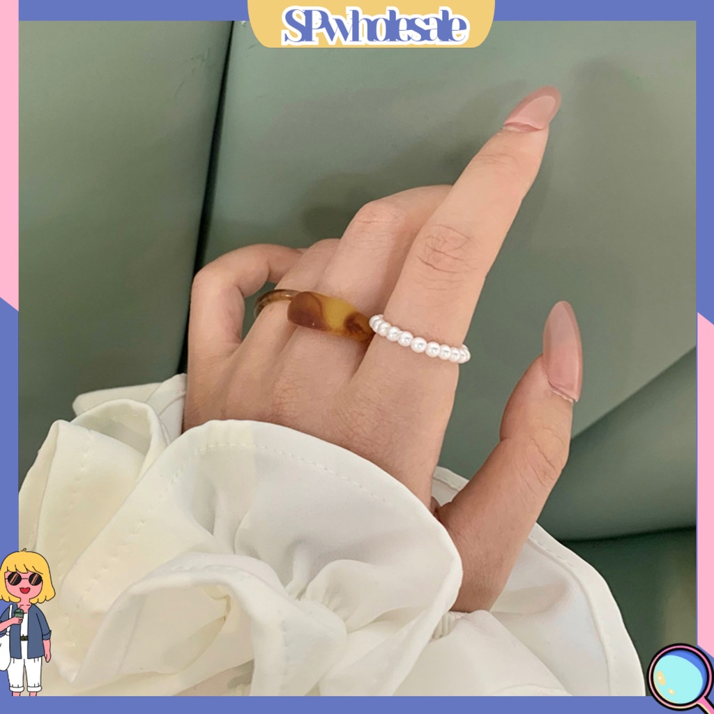 <SPwholesale> Bộ 3 Nhẫn Đính Ngọc Trai Nhân Tạo Thời Trang Dành Cho Nữ