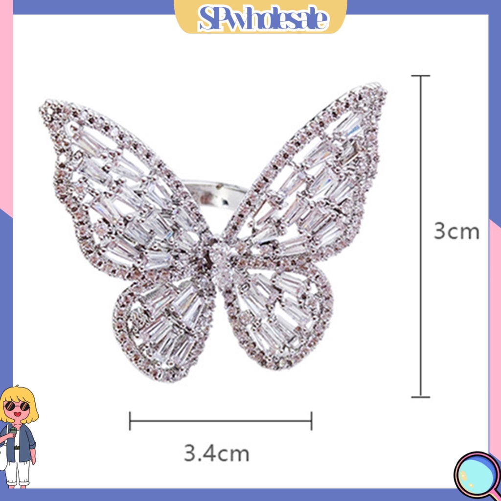 <SPwholesale> Nhẫn Hình Bướm Đính Đá Zircon Thời Trang Dự Tiệc Cho Nữ