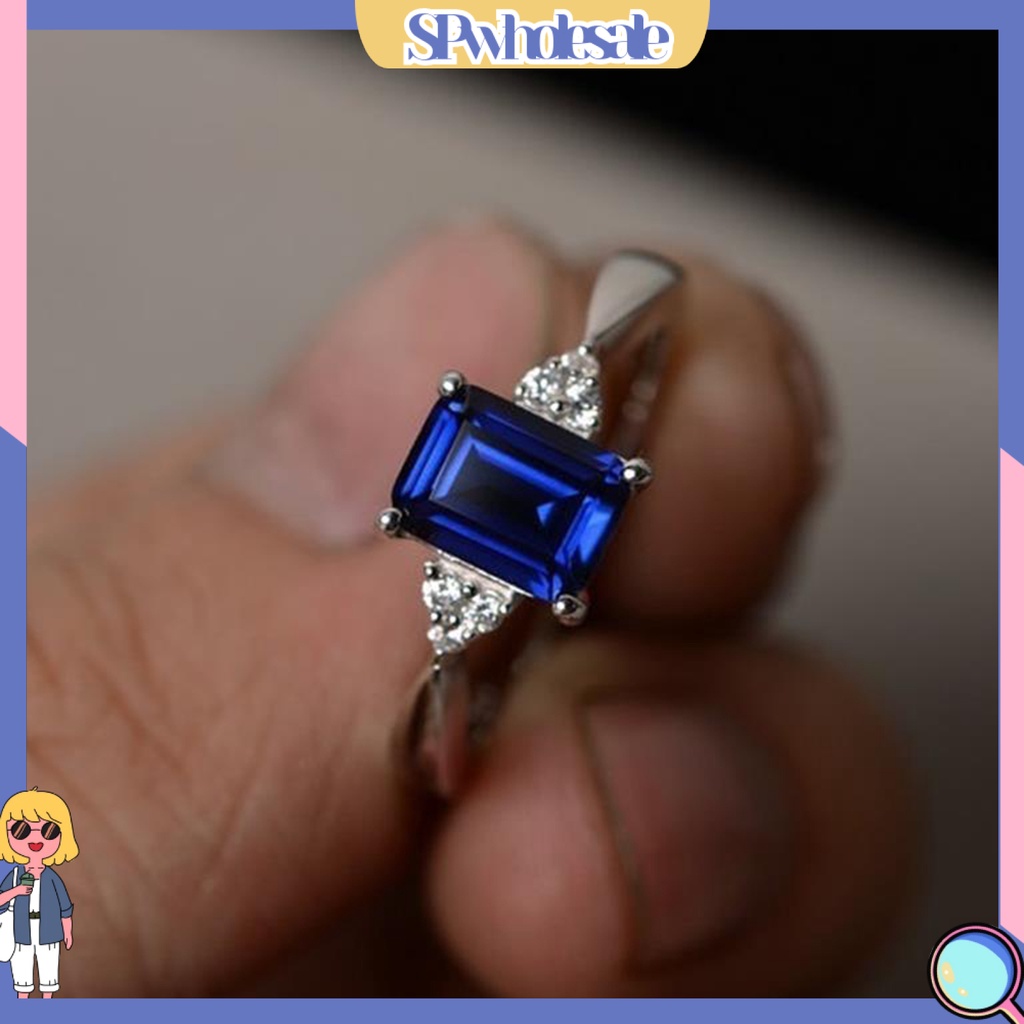 &lt;SPwholesale&gt; Nhẫn Đính Đá Topaz Hình Vuông Lấp Lánh Chống Dị Ứng Lâu Trôi Trang Trí Đám Cưới