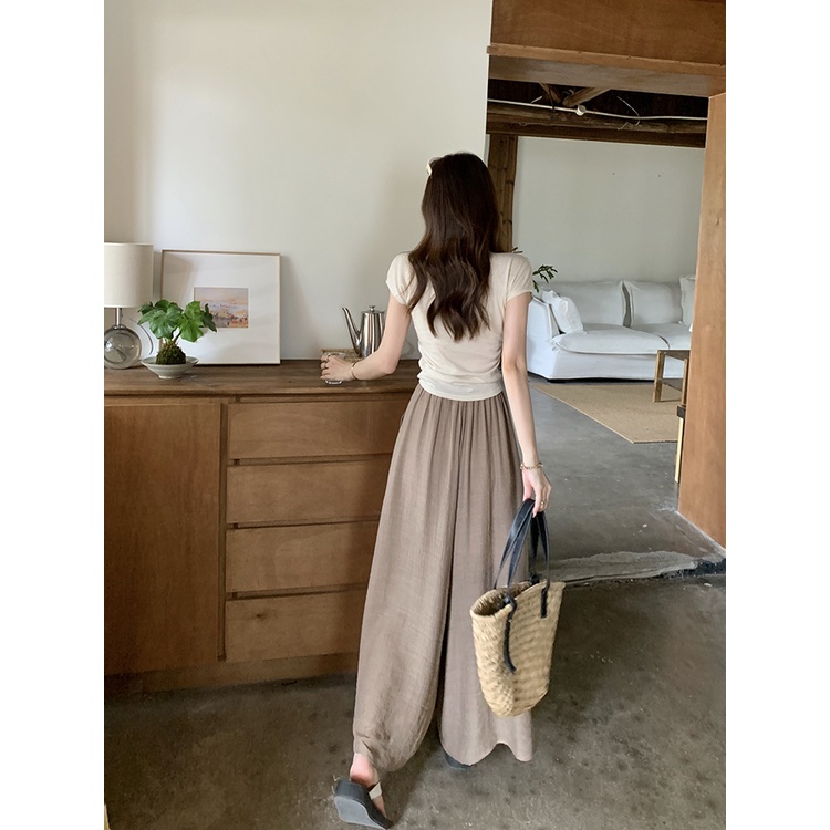 Quần dài SUXI ống rộng lưng cao thiết kế đơn giản thời trang mùa hè cho nữ