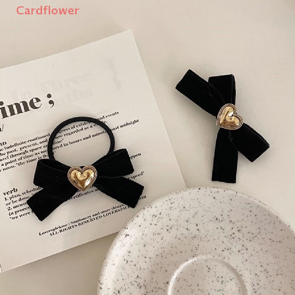 Dây Cột Tóc Nhung Hình Nơ / Trái Tim Màu Đen Phong Cách Vintage Thanh Lịch Cho Nữ