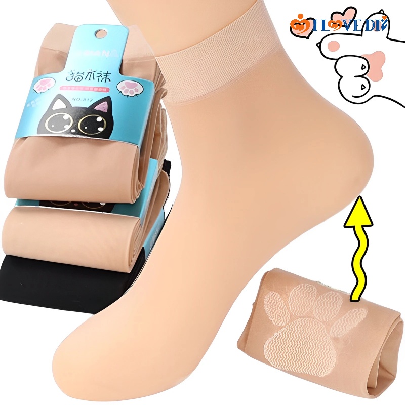 Vớ Cotton Lụa Trong Suốt Thoáng Khí Mềm Mại / Chống Trượt Hình Chân Mèo Cho Nữ