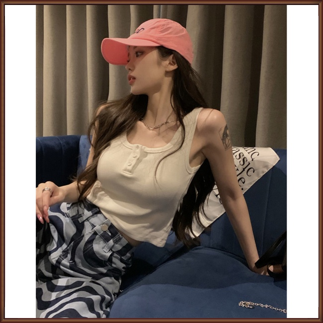 Áo Croptop Dệt Kim Không Tay Cổ Chữ U Màu Sắc Đơn Giản Cho Nữ