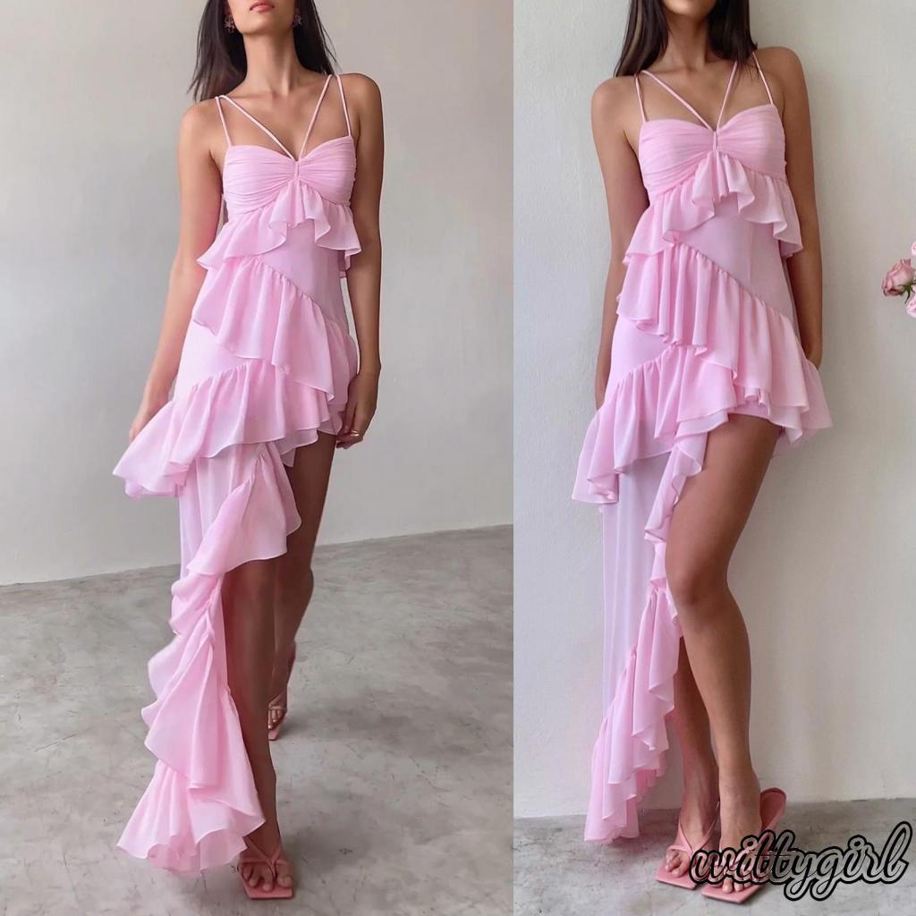 Đầm Hai Dây Ôm Dáng Không Tay Hở Lưng Nhún Bèo Thời Trang Mùa Hè Cho Nữ