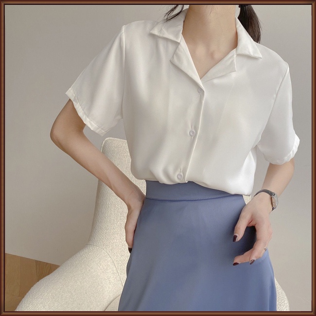 Áo Sơ Mi Voan Tay Ngắn Cổ Chữ V Màu Sắc Đơn Giản Thanh Lịch Thời Trang Cho Nữ