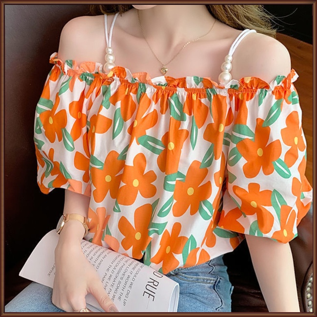 Áo Sơ Mi Chiffon Tay Ngắn Trễ Vai In Họa Tiết Hoa Thời Trang Mùa Hè Cho Nữ