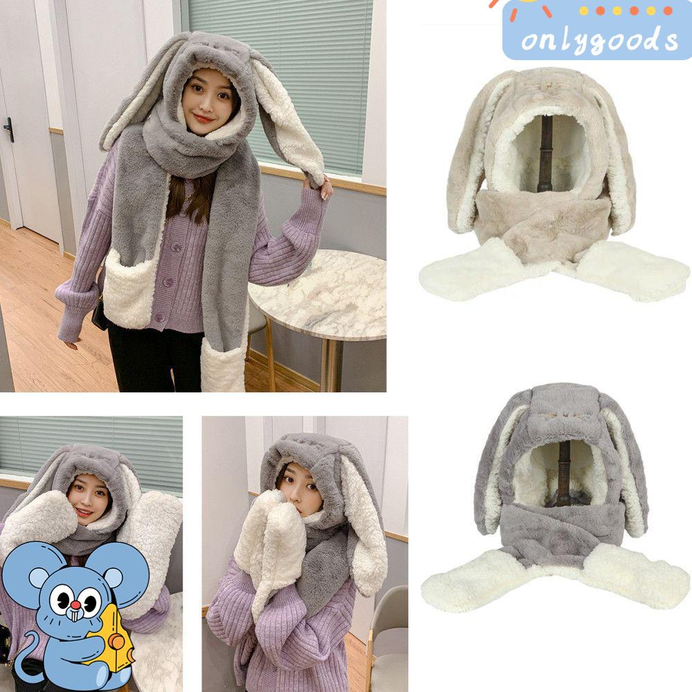 Bộ Nón Khăn Choàng Cổ Kèm Găng Tay Và Găng Tay Chống Gió Hình Tai Thỏ Dễ Thương Cho