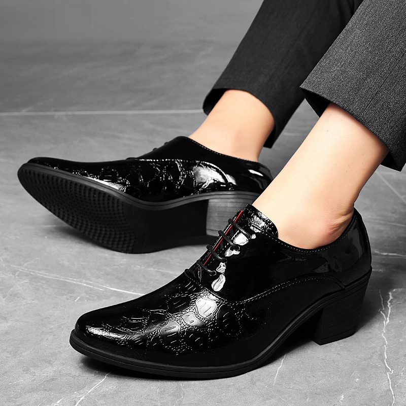 Giày Da Bóng Cao Gót / Giày Cao Gót Mũi Nhọn Có Đệm Nâng Chiều Cao Phong Cách Hàn Quốc Cho Nam