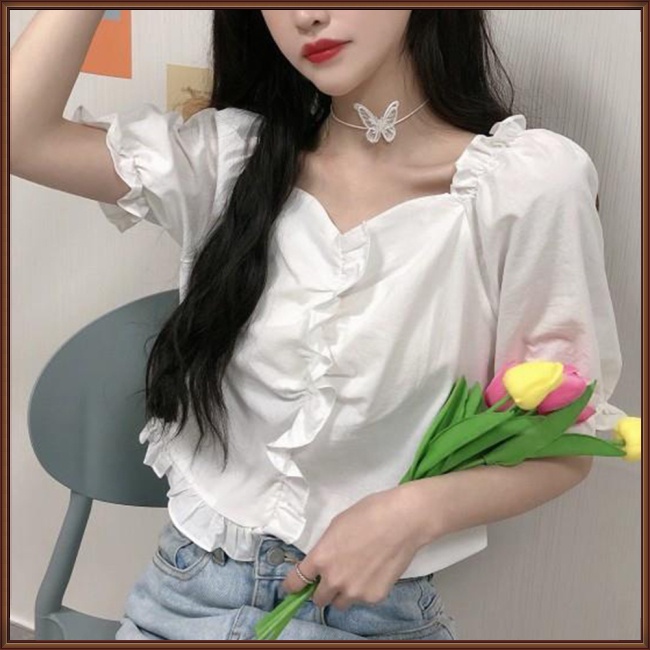 Áo Thun Tay Ngắn Cổ Vuông Màu Sắc Thanh Lịch Dành Cho Nữ
