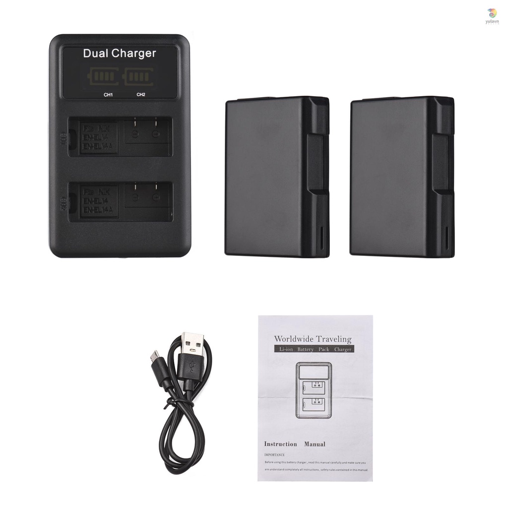 Bộ 2 Pin Và Sạc EN-EL14 7.4V 1500mAh + 1 Đèn LED2-EL14 Cho D3100 D3200 D3300 D340