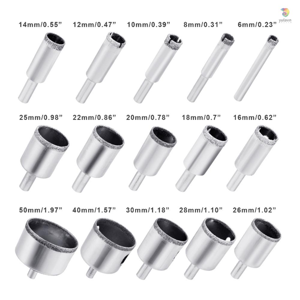 Bộ 15 Mũi Khoan Lỗ 6-50mm Chuyên Dụng Cho Vật Liệu Kính / Gốm Sứ