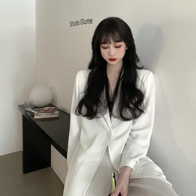 Áo Khoác Vest Mỏng Màu Trắng + Quần Dài Dáng Ôm Phong Cách Hàn Quốc Thời Trang Mùa Xuân Cho Nữ