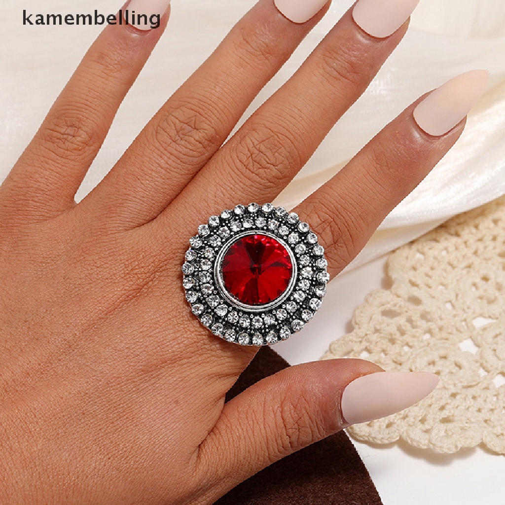 Nhẫn Mặt Tròn Lớn Đính Đá Pha Lê Phong Cách Boho Cổ Điển Cho Nữ